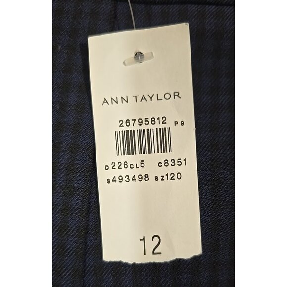 Ann Taylor The Chelesa Pants Skinny Leg Ankle High Rise Blue & Black Check Sz 12 - Picture 4 of 12